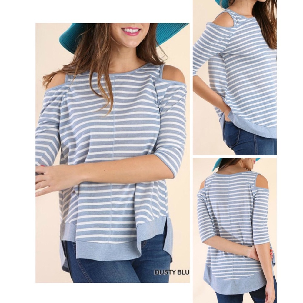 Umber USA Off-Shoulder Blue/White Stripe Tunic